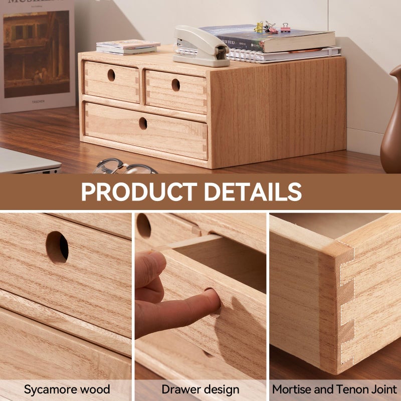 Kirigen Natural Wooden Desktop Organizer - Office Supplies Filing Tidy Storage Shelf - Storage Cabinet/Jewelry Organizer with 3 Drawers (NA, 2-Layer &3 Drawers) - Image 5